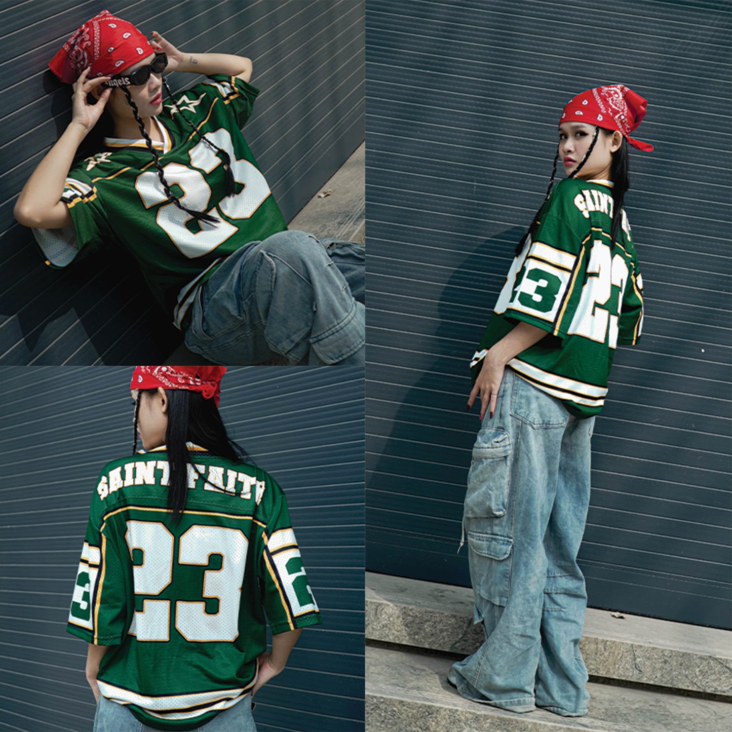 Saint Faith No 23 Graphics Blokecore Blokette Football V-Neck T-shirt