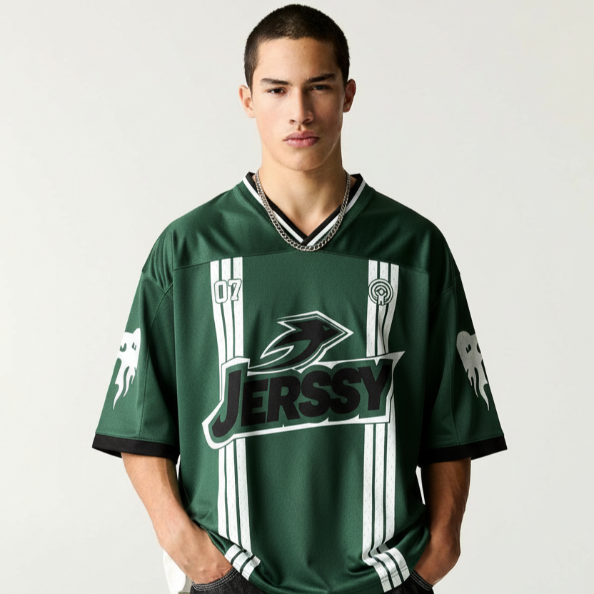 Jerssy Brand Green Field No 07 Graphics Blokecore Blokette V-Neck T-shirt