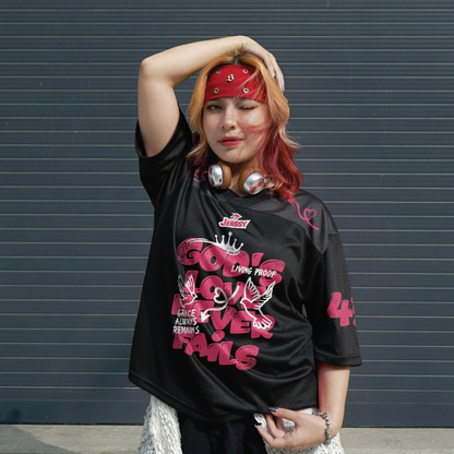 Jessy Brand God's Love Never Fails No 66 Graphics Blokecore Blokette V-Neck T-shirt