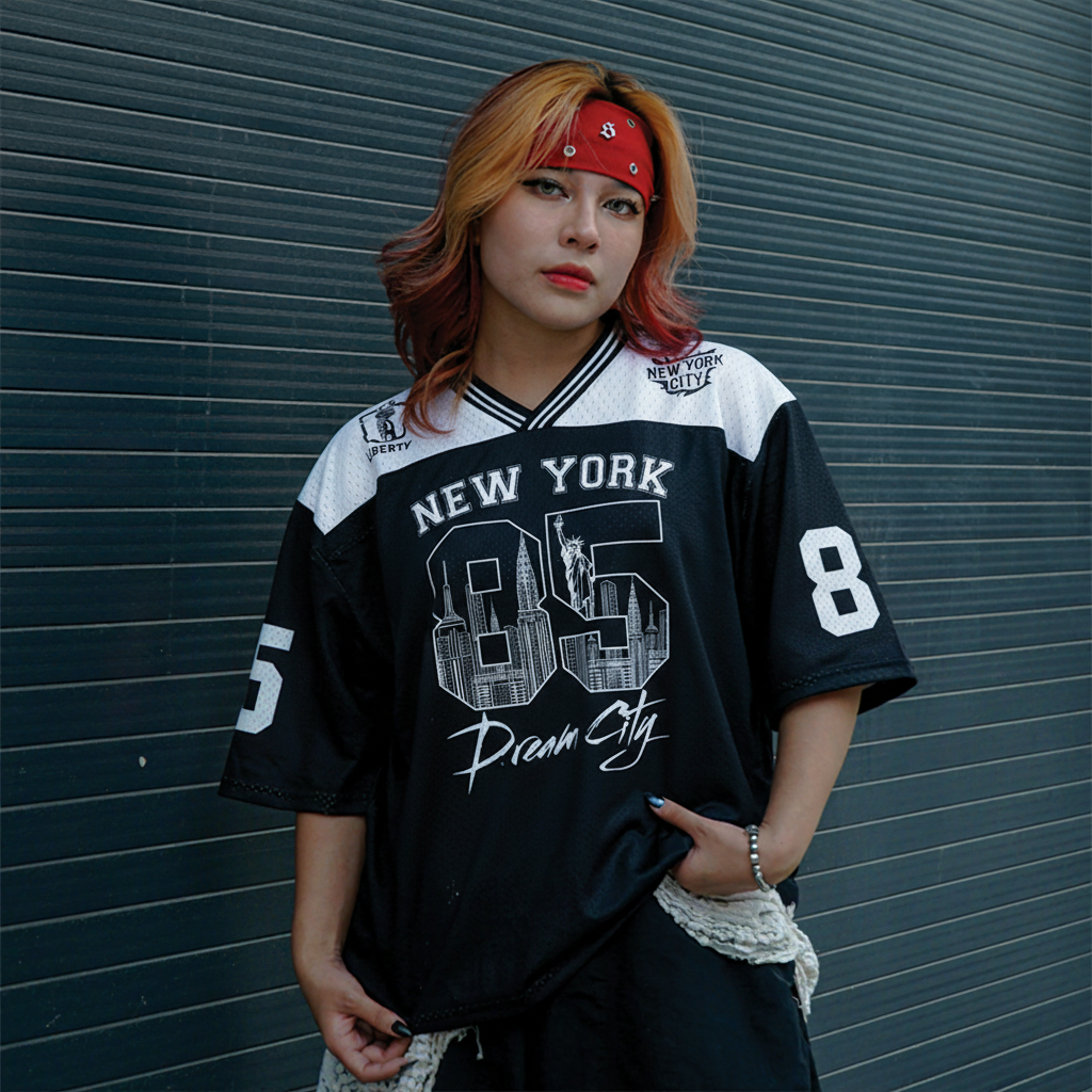 Jerssy Brand New York Dream City No 85 Graphics Blokecore Blokette V-Neck T-shirt