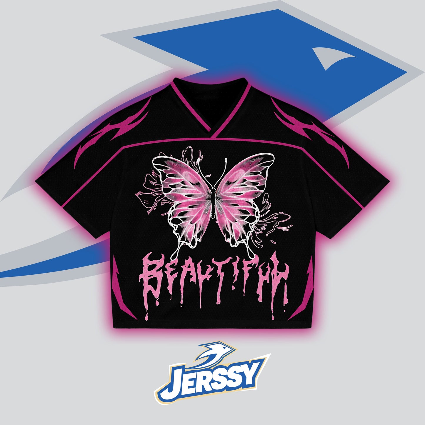 Jerssy Brand Beautiful Butterfly Graphics Blokecore Blokette V-Neck T-shirt