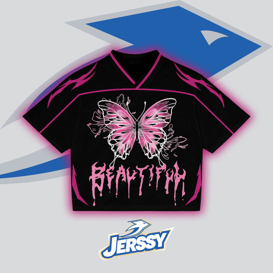 Jerssy Brand Beautiful Butterfly Graphics Blokecore Blokette V-Neck T-shirt