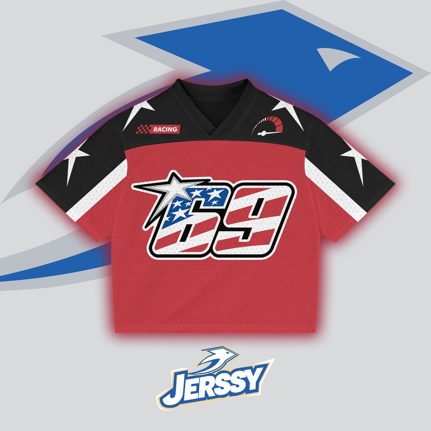 Jerssy Brand Flag America No 69 Graphics Blokecore Blokette V-Neck T-shirt