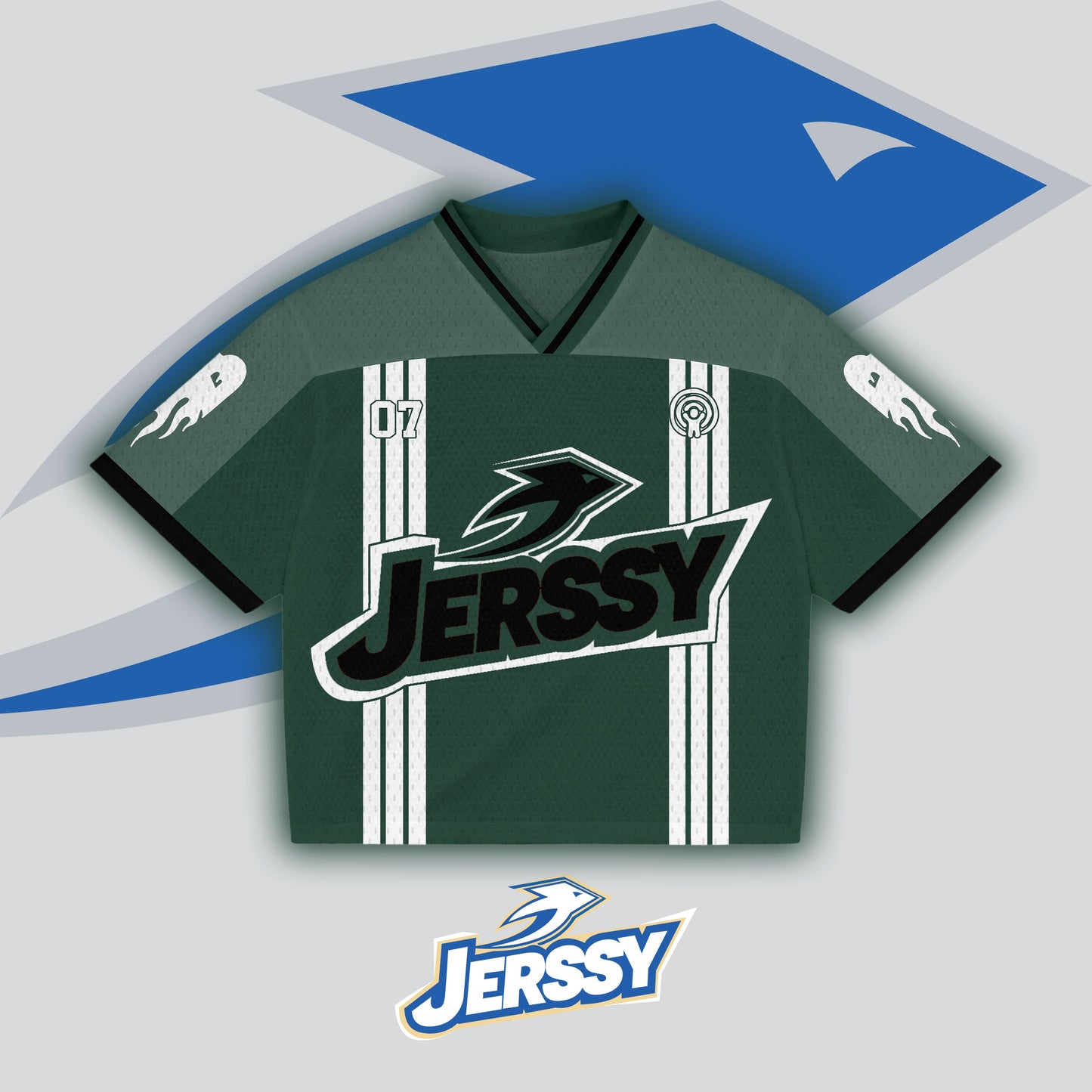 Jerssy Brand Green Field No 07 Graphics Blokecore Blokette V-Neck T-shirt