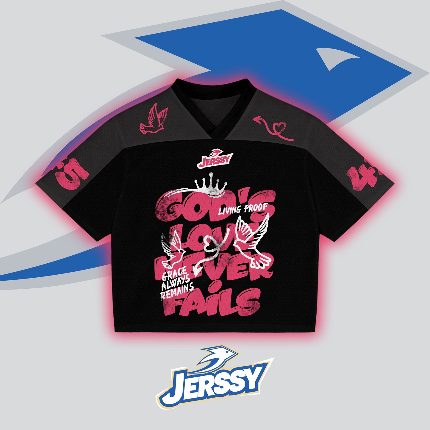 Jessy Brand God's Love Never Fails No 66 Graphics Blokecore Blokette V-Neck T-shirt