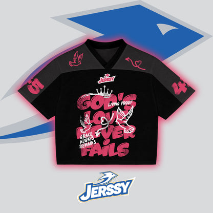 Jessy Brand God's Love Never Fails No 66 Graphics Blokecore Blokette V-Neck T-shirt